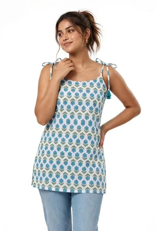 Sky_Blue_Cotten_40\40_Kurti_For_Women