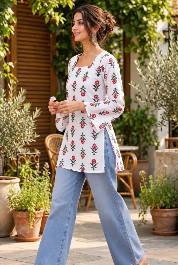 White_Cotten_40\40_Kurti_For_Women