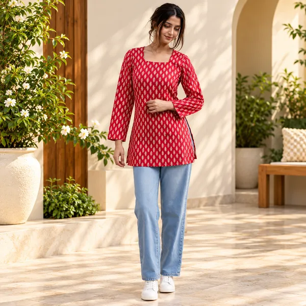 Red_Cotten_40\40_Kurti_For_Women