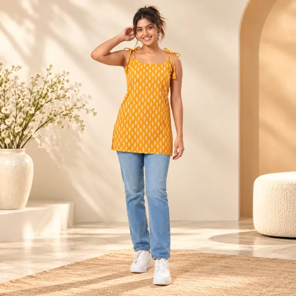 Yellow_Cotten_40\40_Kurti_For_Women