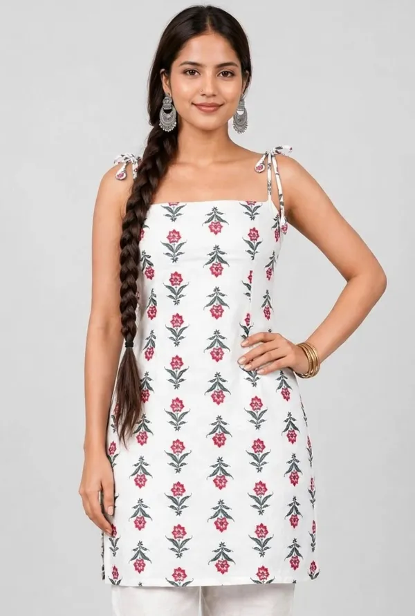 White_Cotten_40\40_Kurti_For_Women