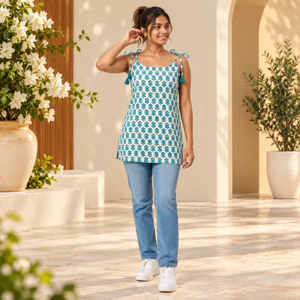Sky_Blue_Cotten_40\40_Kurti_For_Women