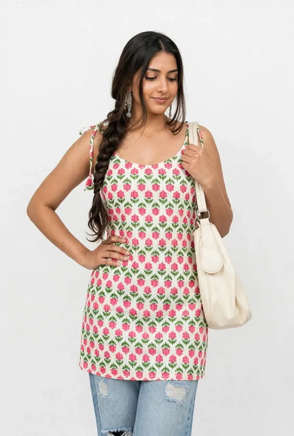 White_Floral_Print_Sleeveless_Tunic_Top_for_Women