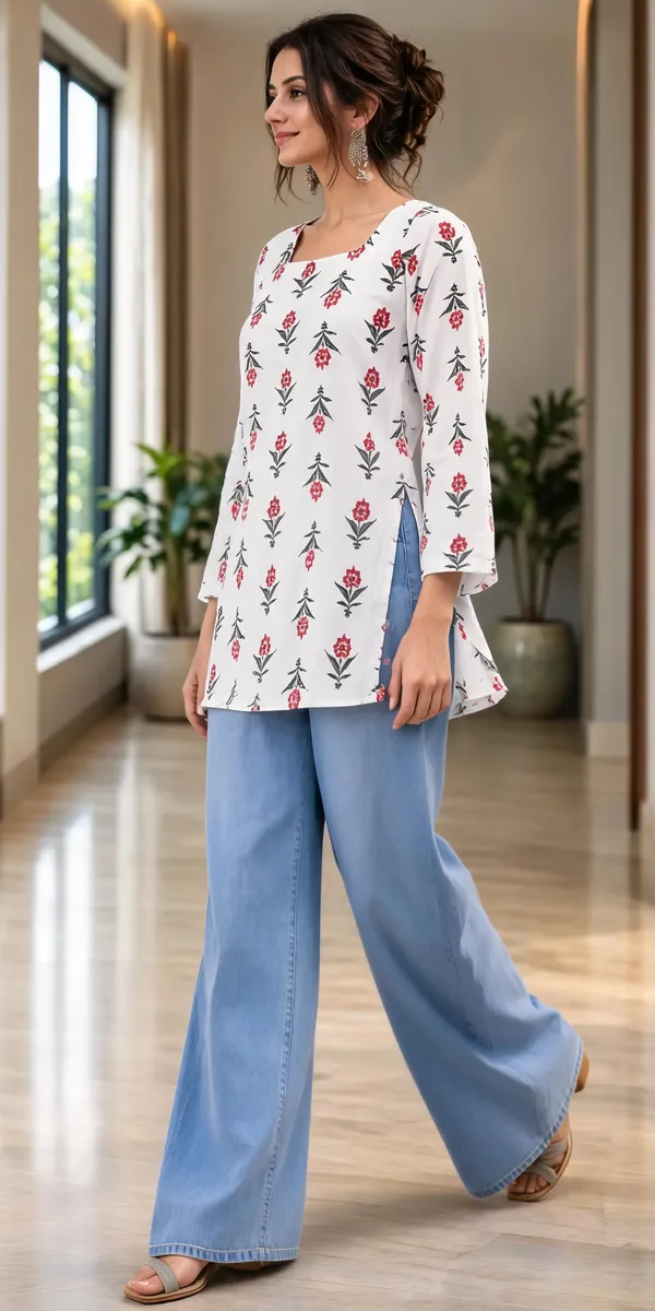 White_Cotten_40\40_Kurti_For_Women