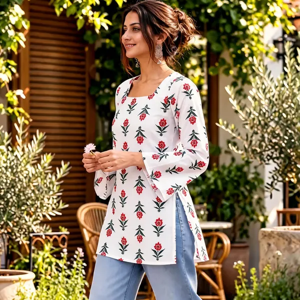 White_Cotten_40\40_Kurti_For_Women