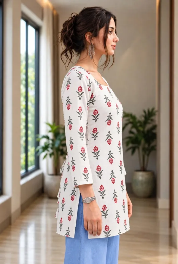 White_Cotten_40\40_Kurti_For_Women