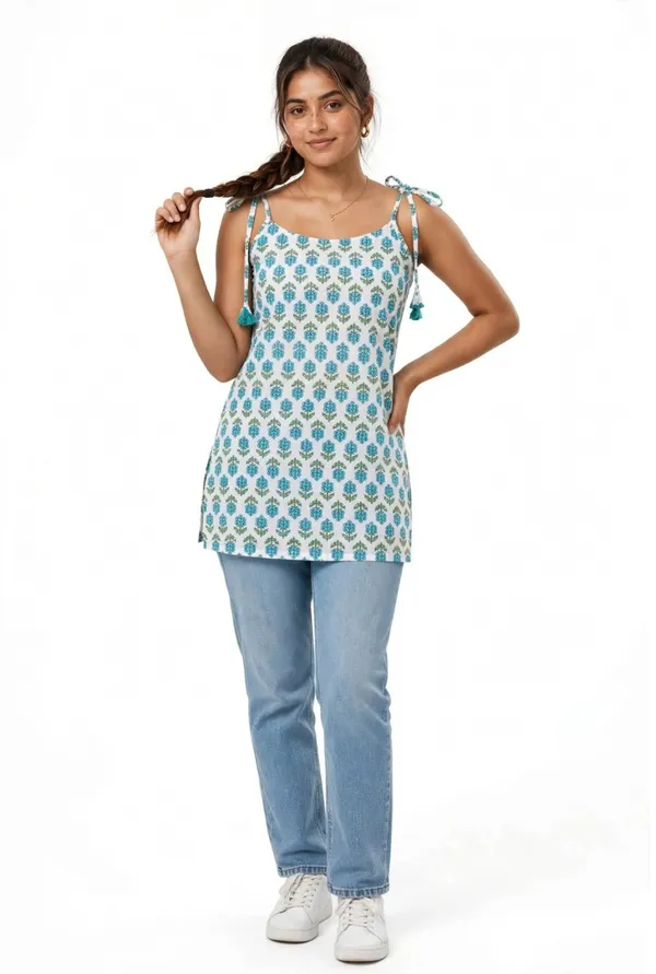 Sky_Blue_Cotten_40\40_Kurti_For_Women