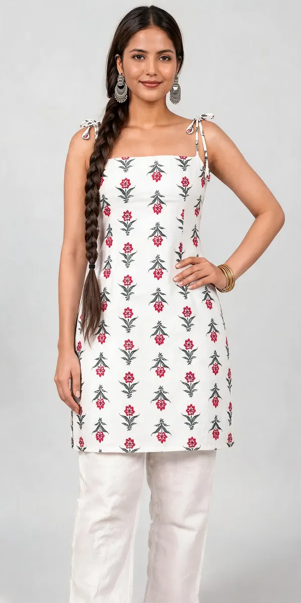 White_Cotten_40\40_Kurti_For_Women