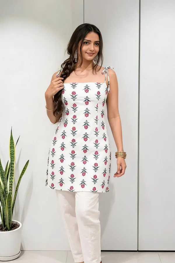 White_Cotten_40\40_Kurti_For_Women
