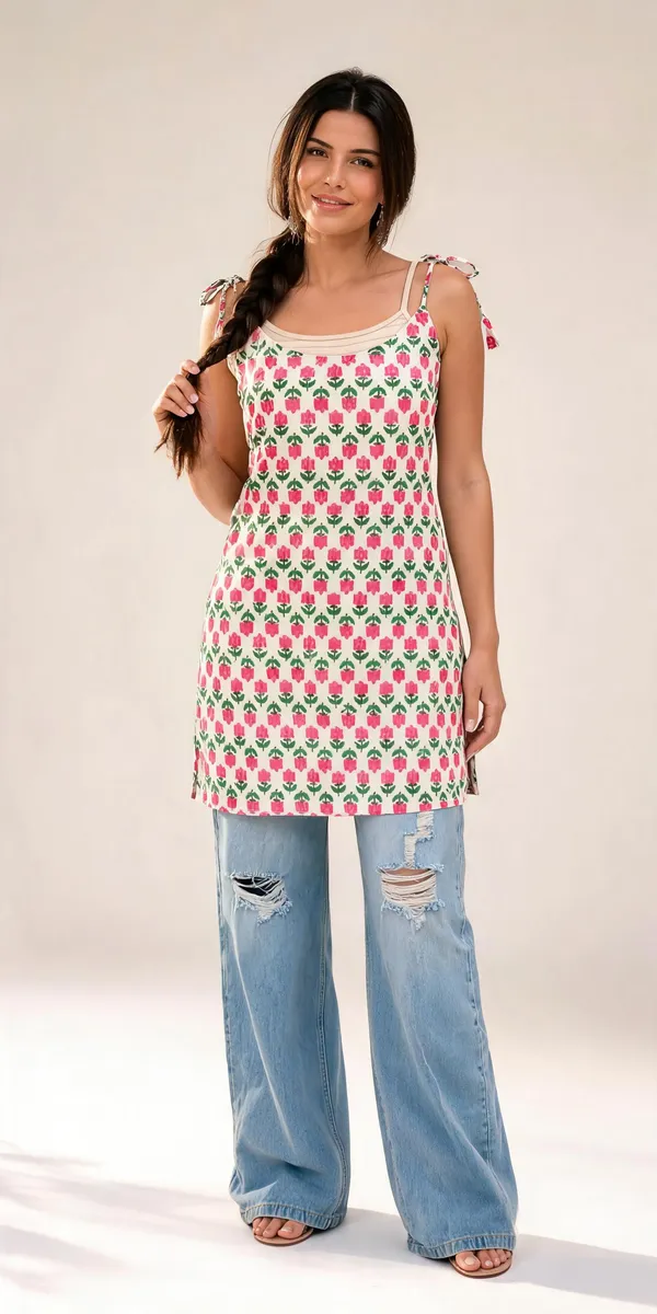 Pink_Cotten_40\40_Kurti_For_Women