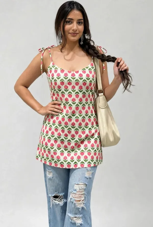 White_Floral_Print_Sleeveless_Tunic_Top_for_Women