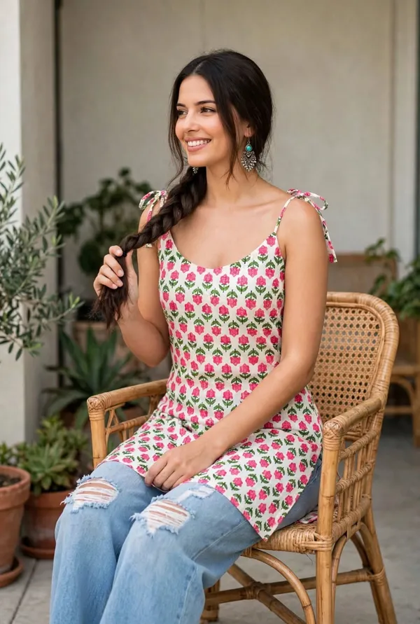 White_Floral_Print_Sleeveless_Tunic_Top_for_Women