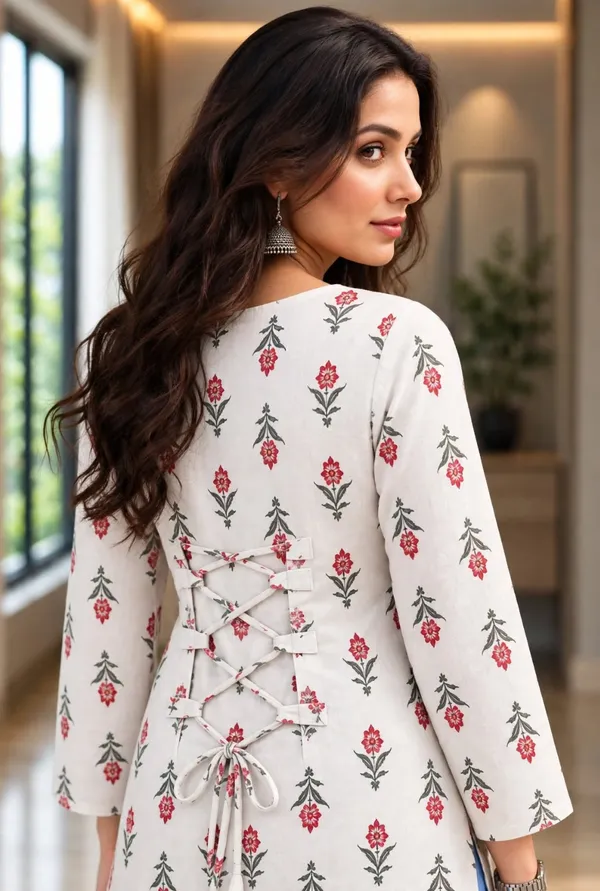 White_Cotten_40\40_Kurti_For_Women