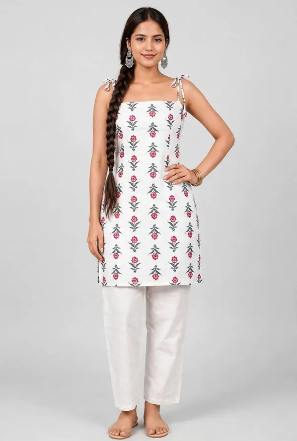White_Cotten_40\40_Kurti_For_Women