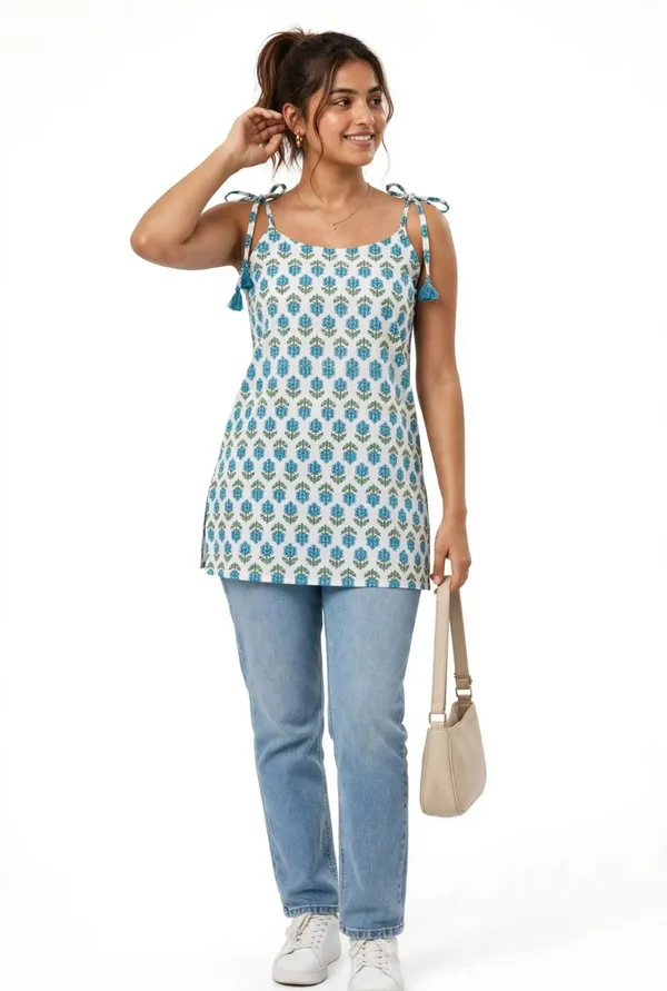Sky_Blue_Cotten_40\40_Kurti_For_Women