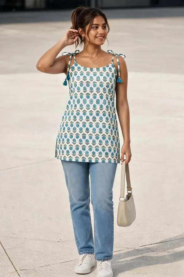 Sky_Blue_Cotten_40\40_Kurti_For_Women