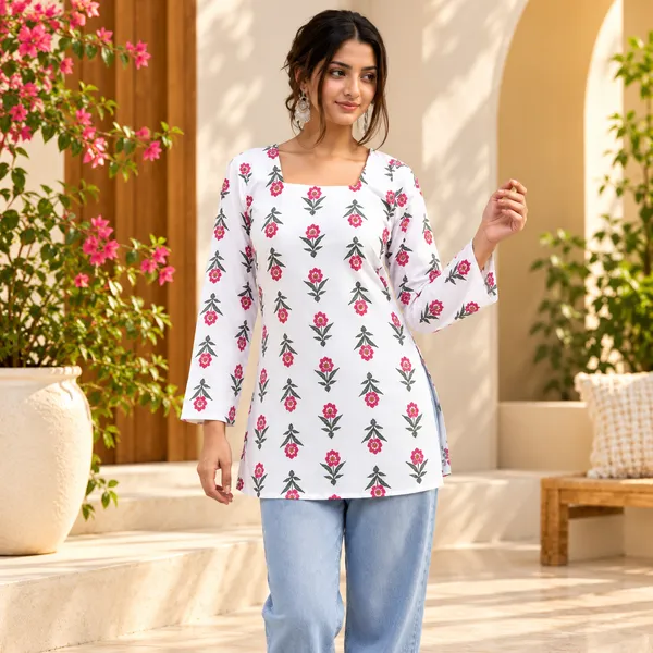 White_Cotten_40\40_Kurti_For_Women