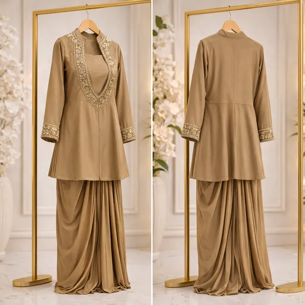 Designer_Crape_Fabric_Kurta_Pant_Set_For_Women_Brown_Default_Title