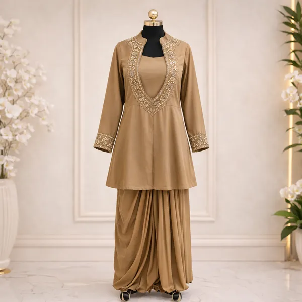 Designer_Crape_Fabric_Kurta_Pant_Set_For_Women_Brown_Default_Title