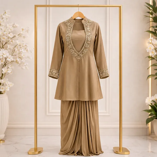 Designer_Crape_Fabric_Kurta_Pant_Set_For_Women_Brown_Default_Title
