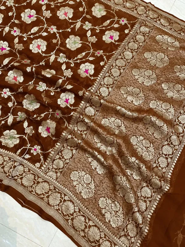 Katan_Silk_Zari_Jaal_Saree_Brown