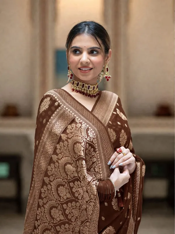 Premium_Georgette_Silk_Saree_With_Double_Zari_Work_Maroon