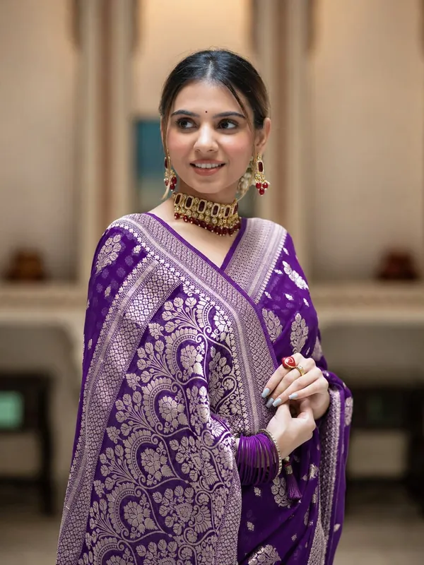 Premium_Georgette_Silk_Saree_With_Double_Zari_Work_Navy