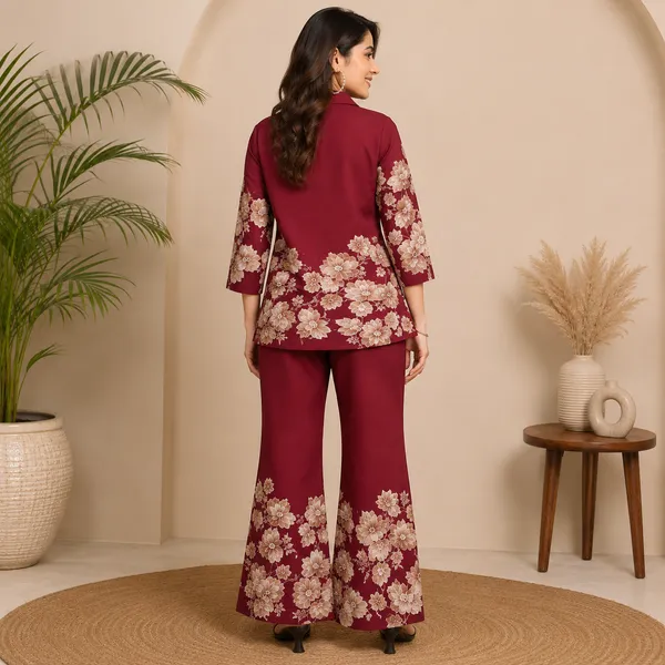 Floral_Printed_Cotton_Collar_Co_Ord_Set_For_Women_Maroon