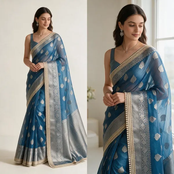 Dyeable_Tissue_Buta_Saree_Blue