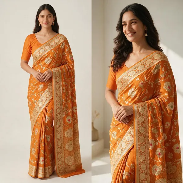 Katan_Silk_Zari_Jaal_Saree_Orange