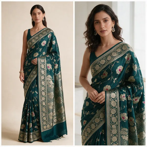 Katan_Silk_Zari_Jaal_Saree_Green
