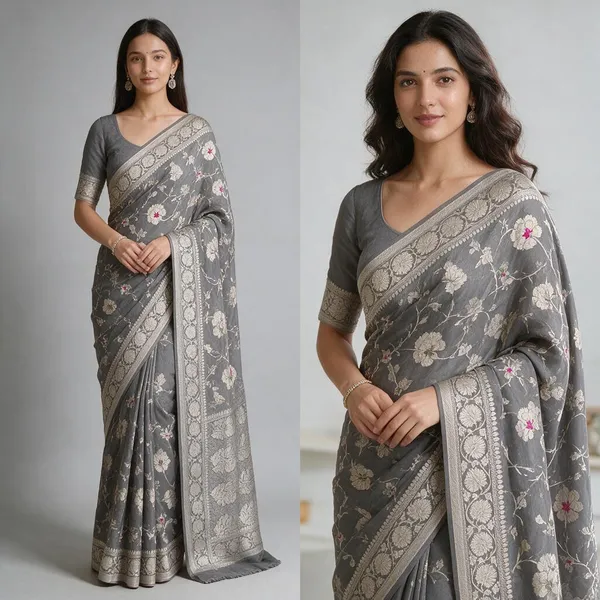 Katan_Silk_Zari_Jaal_Saree_Gray