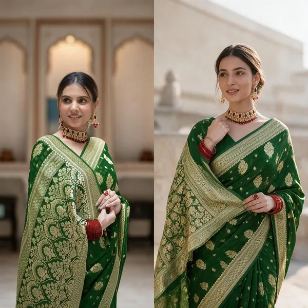 Premium_Georgette_Silk_Saree_With_Double_Zari_Work_Green