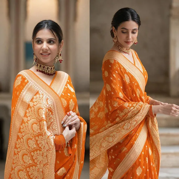 Premium_Georgette_Silk_Saree_With_Double_Zari_Work_Orange