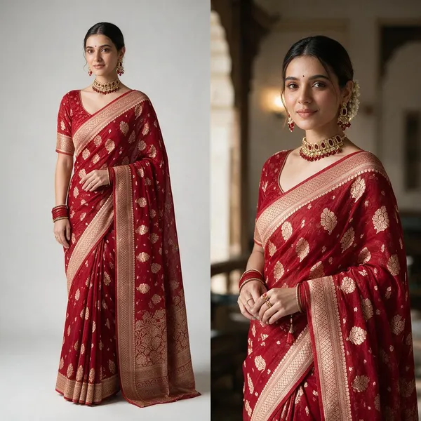 Premium_Georgette_Silk_Saree_With_Double_Zari_Work_Red