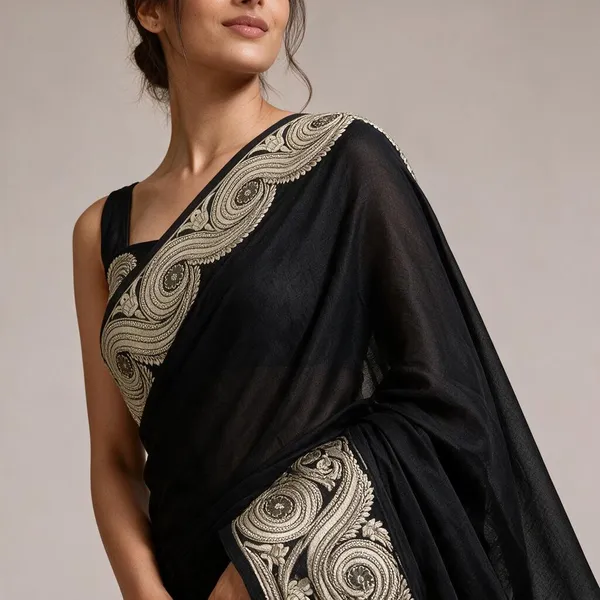 New_Arviel_Banarasi_Soft_Dybal_Warm_Silk_Saree_Lightweight_Designer_Saree_With_Gold_Zari_Border_Black