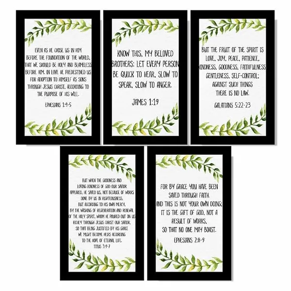 MDF_Religious_Leaf_Print_Five-Piece_Framed_Wall_Art_Set