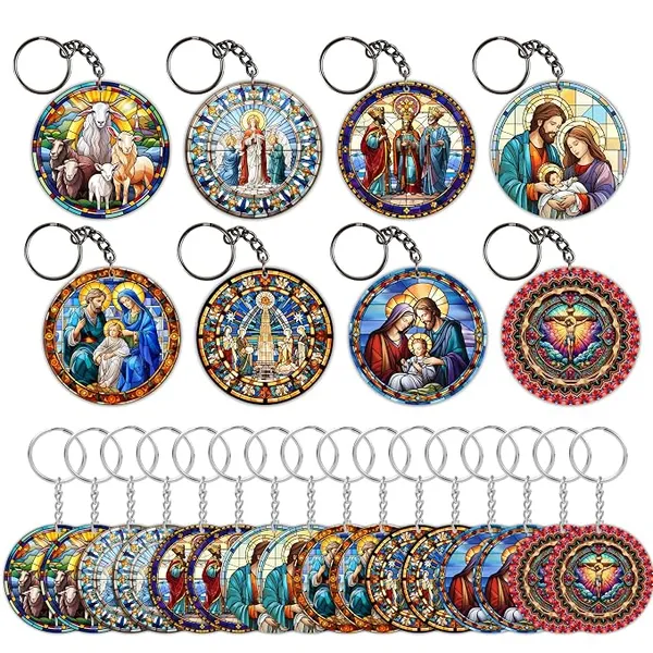Set_Of_16_Christian_Cross_Printed_Keychains