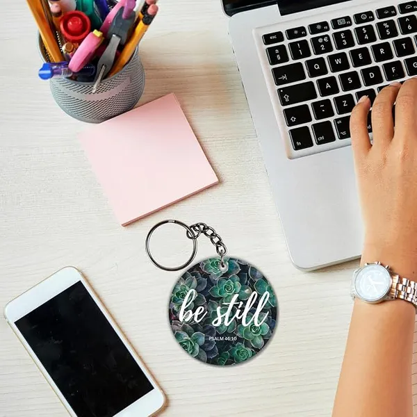 Mdf_Inspirational_Quote_Multicolour_Round_Keychain_Set_Of_4