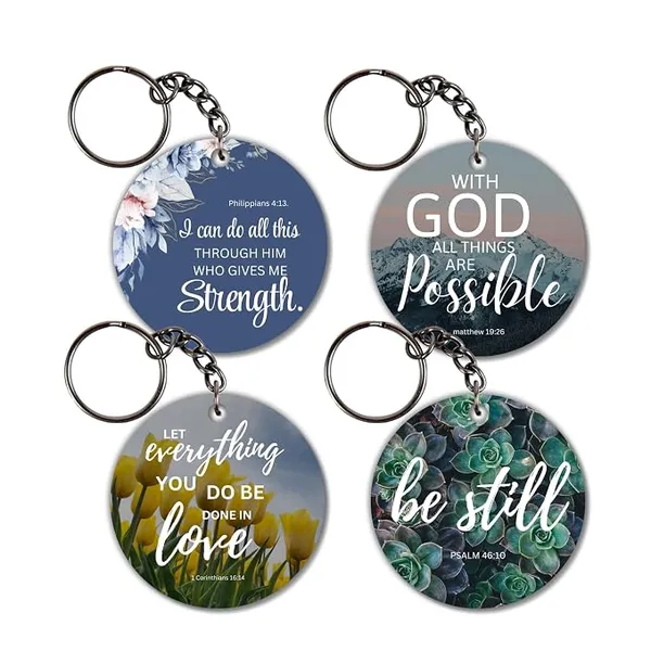 Mdf_Inspirational_Quote_Multicolour_Round_Keychain_Set_Of_4