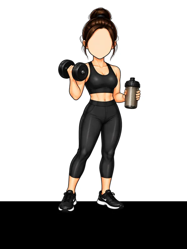 Female_Trainer_CaricatureBlack_Fitted_Activewear_Set_Caricature