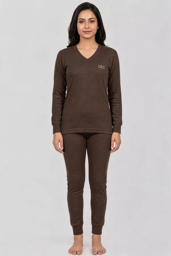 Brown_Long_Sleeve_V_Neck_Night_Suit_Set_For_Women