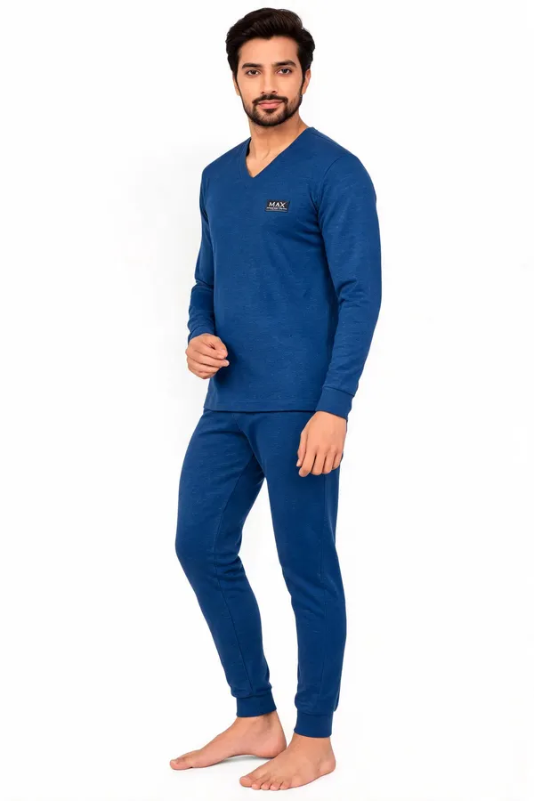 Blue_Full_Sleeve_V_Neck_Thermal_Set_For_Men