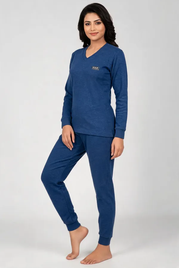 Blue_Full_Sleeve_V_Neck_Thermal_Set_For_Women