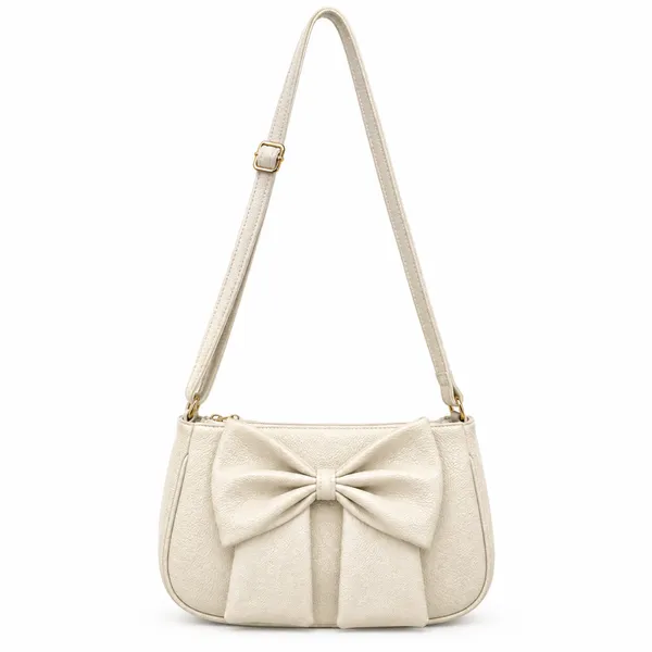 Cream_Textured_Bow_Shoulder_Bag_for_Women