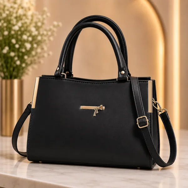 Black_Faux_Leather_Structured_Handbag_For_Women