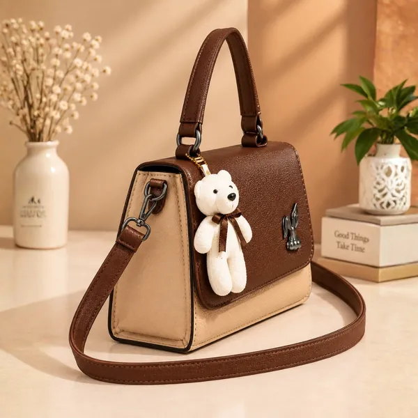 Brown_Textured_Teddy_Charm_Shoulder_Bag_for_Women