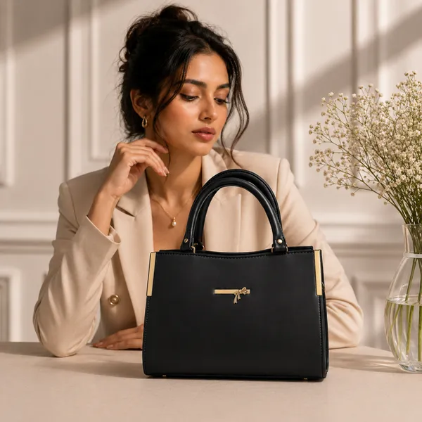 Black_Faux_Leather_Structured_Handbag_For_Women