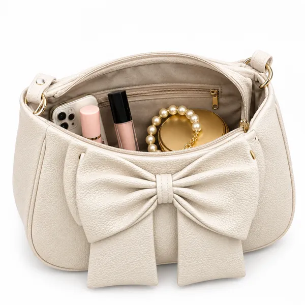 Cream_Textured_Bow_Shoulder_Bag_for_Women
