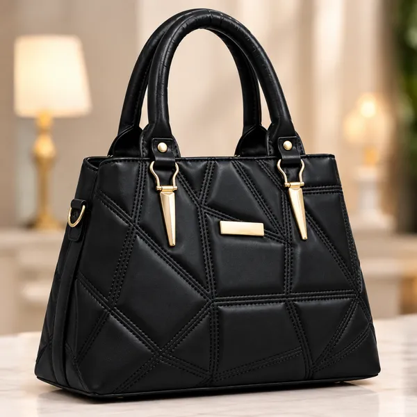 Black_Leather-Look_Structured_Handbag_For_Women